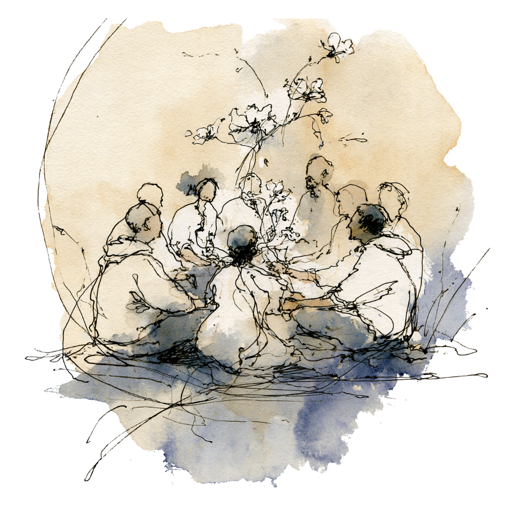 Abstract illustration of a group in a somatic session, somatic workshops in Hong Kong